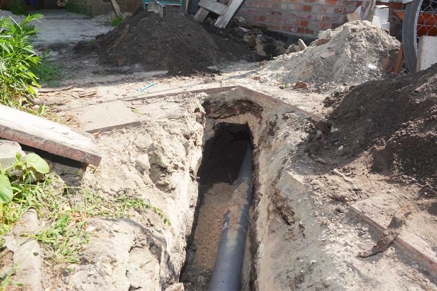 Underground plumbing line accessed during drain pipe repair in Vacaville, CA