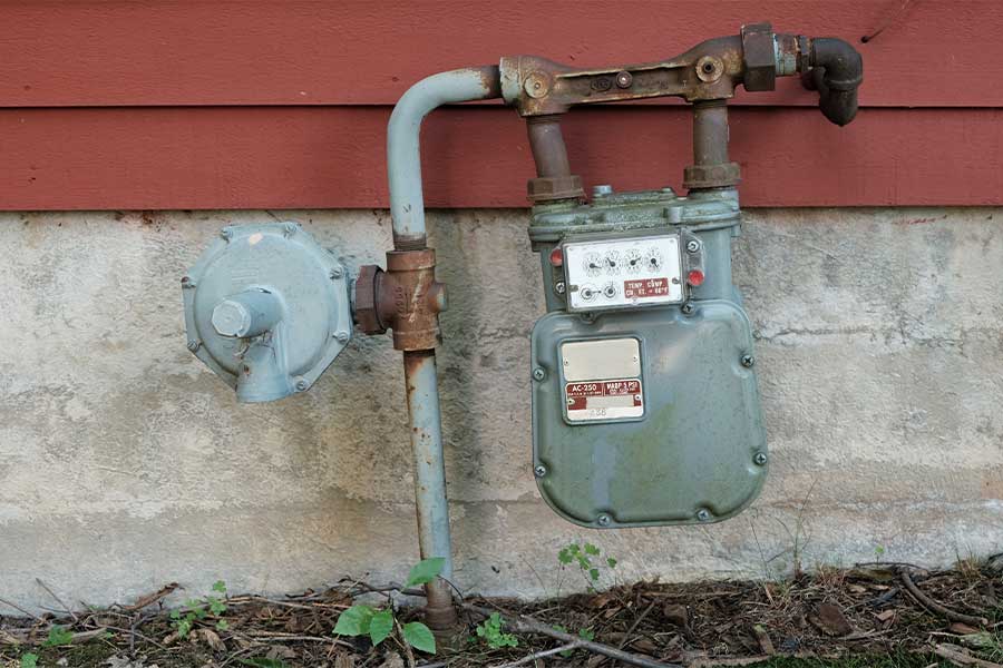 Gas meter and exterior gas piping serviced during a gas leak repair in Vacaville